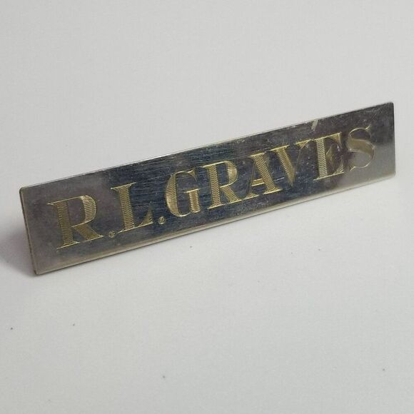 Vintage R.L. Graves Engrave Rectangle Name Plate Brooch, Silver Tone Lapel Pin - Picture 7 of 7